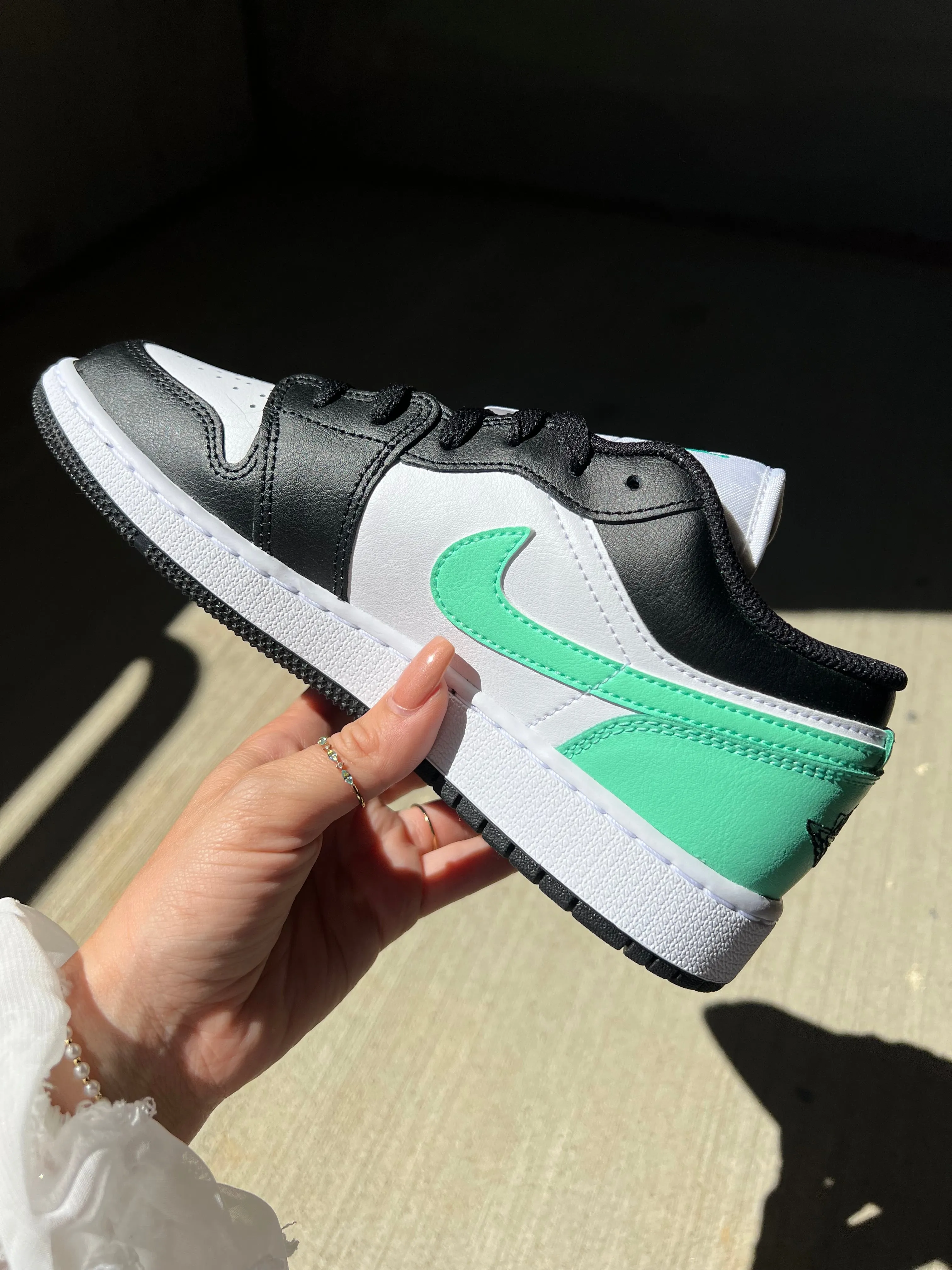 Black Mint Swarovski Women’s Air Jordan 1 Low Shoes