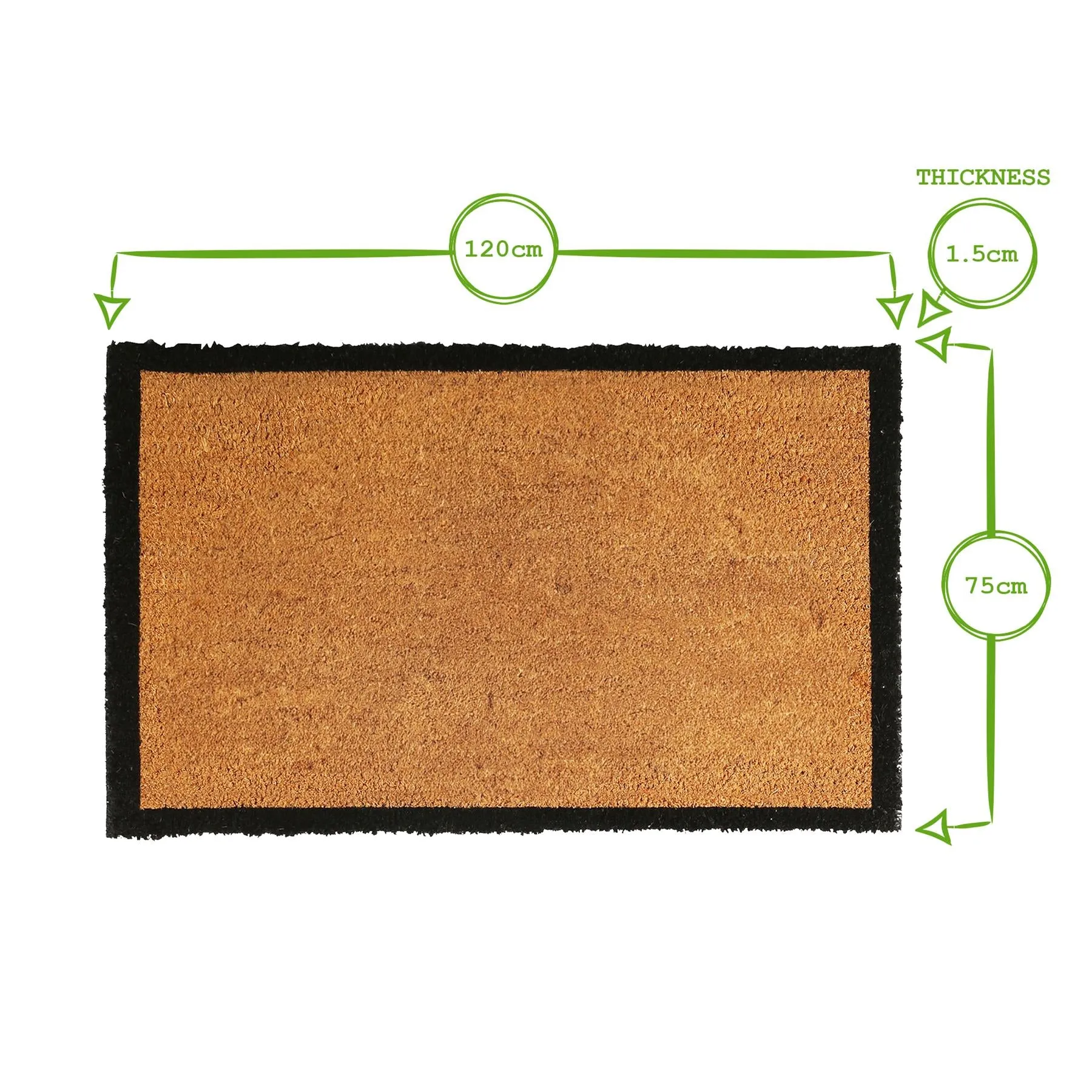Coir Door Mat - 120cm x 75cm - Black Border - By Nicola Spring