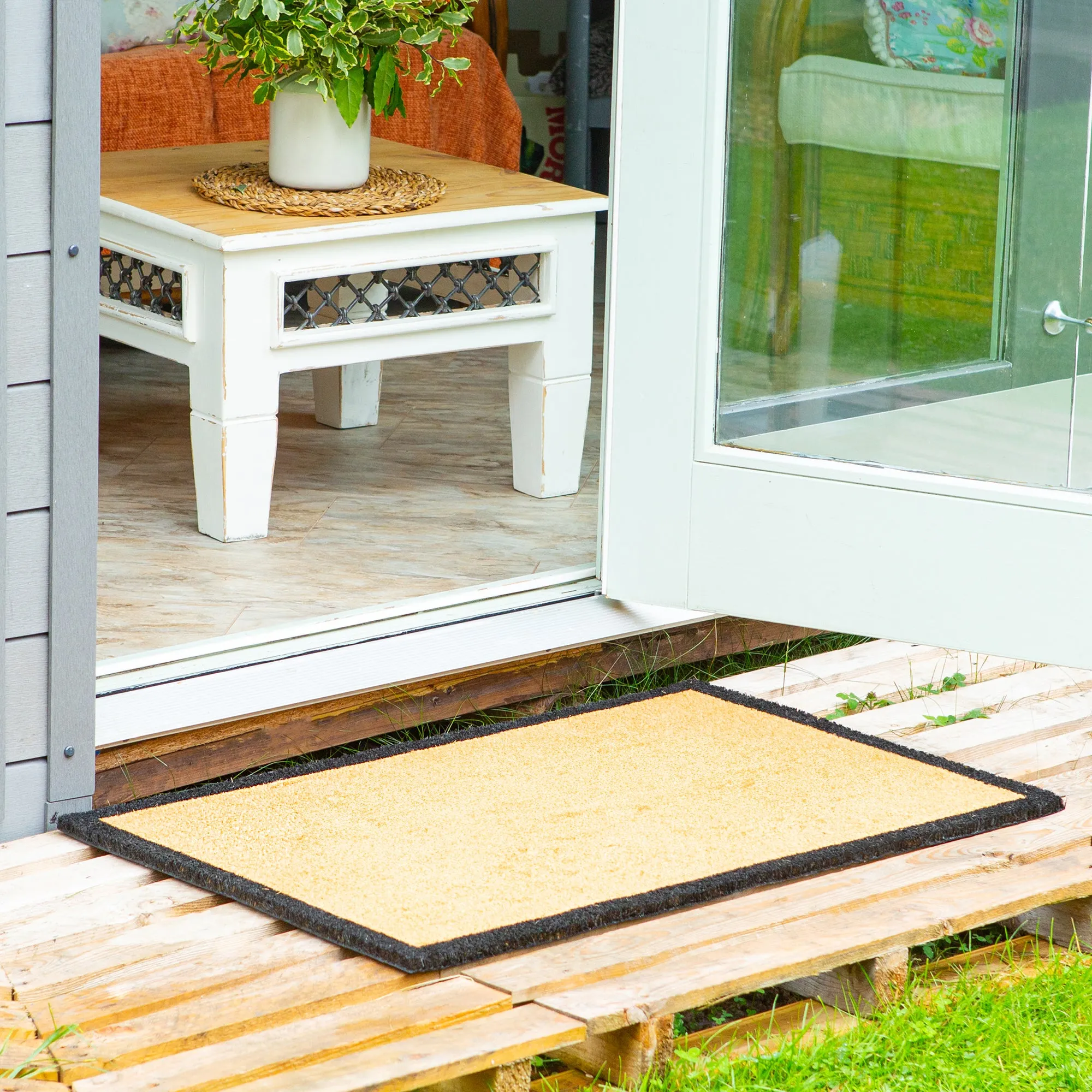 Coir Door Mat - 120cm x 75cm - Black Border - By Nicola Spring