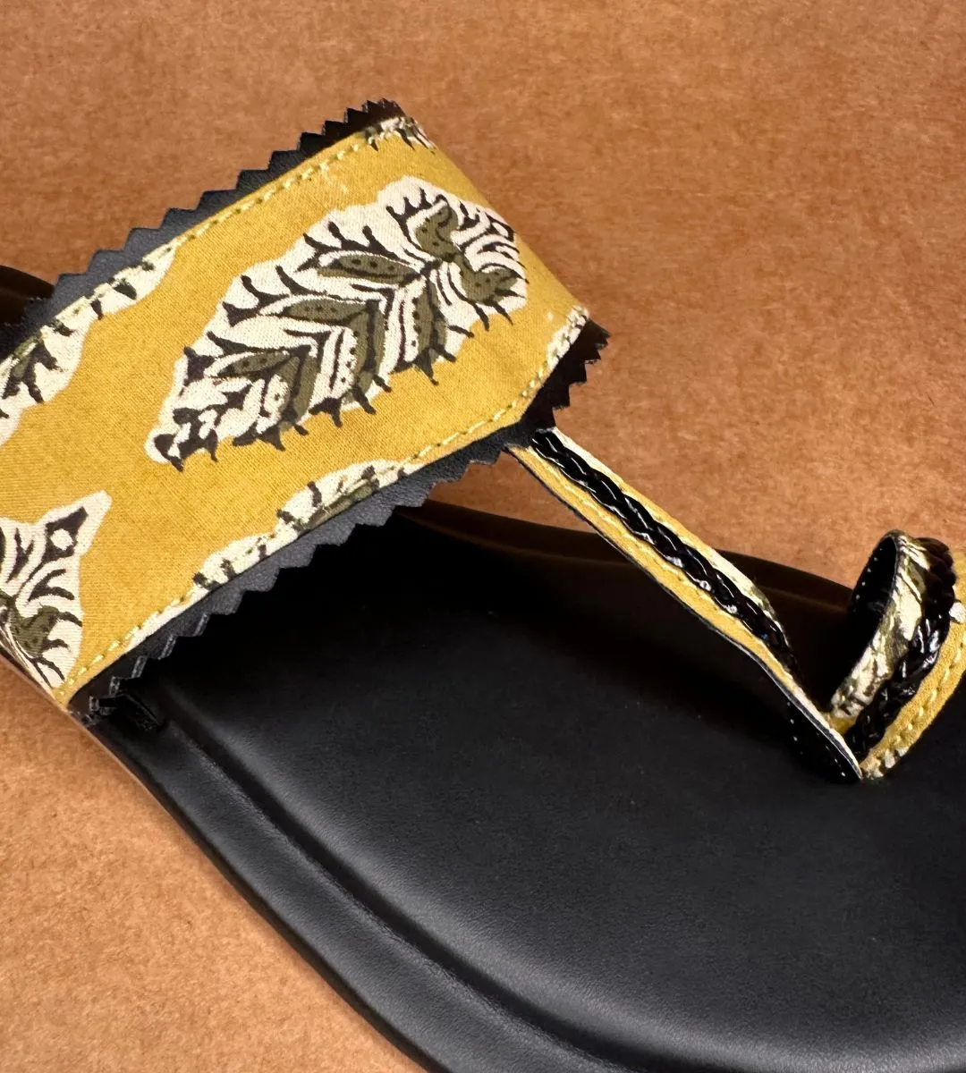 Dusty Yelow Block Print Kolhapuris