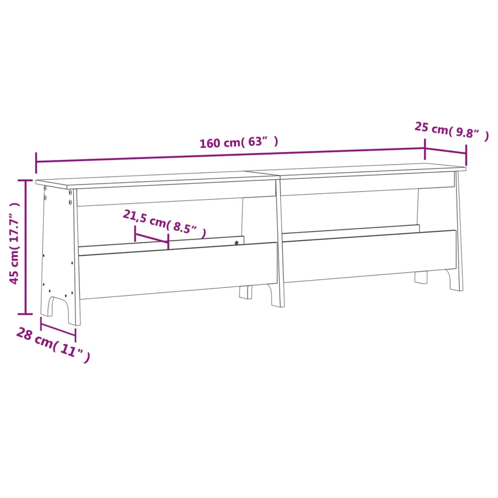 Hall Bench Wax Brown 160x28x45 cm Solid Wood Pine
