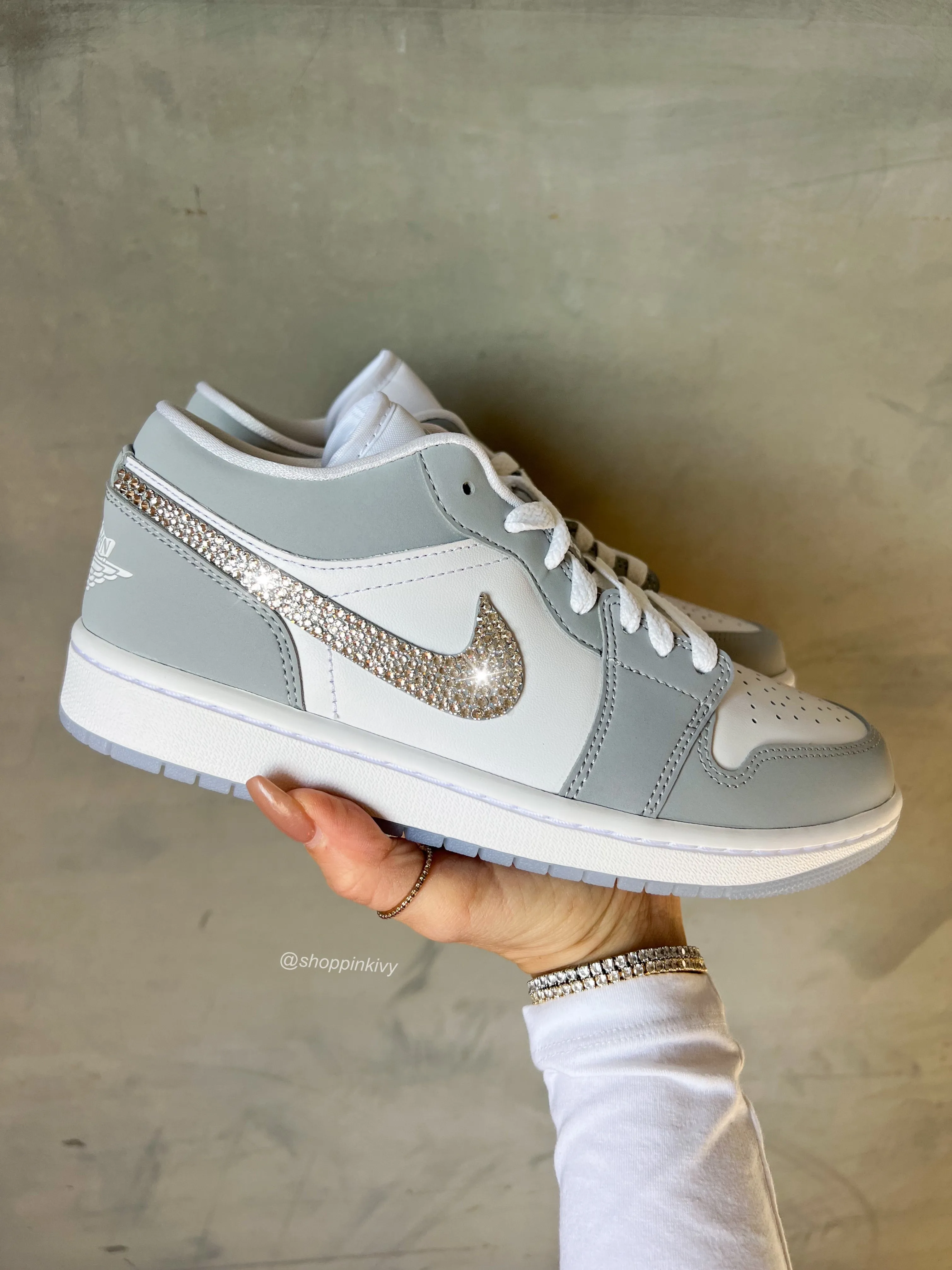 Ice Gray Swarovski Women’s Air Jordan 1 Low Shoes