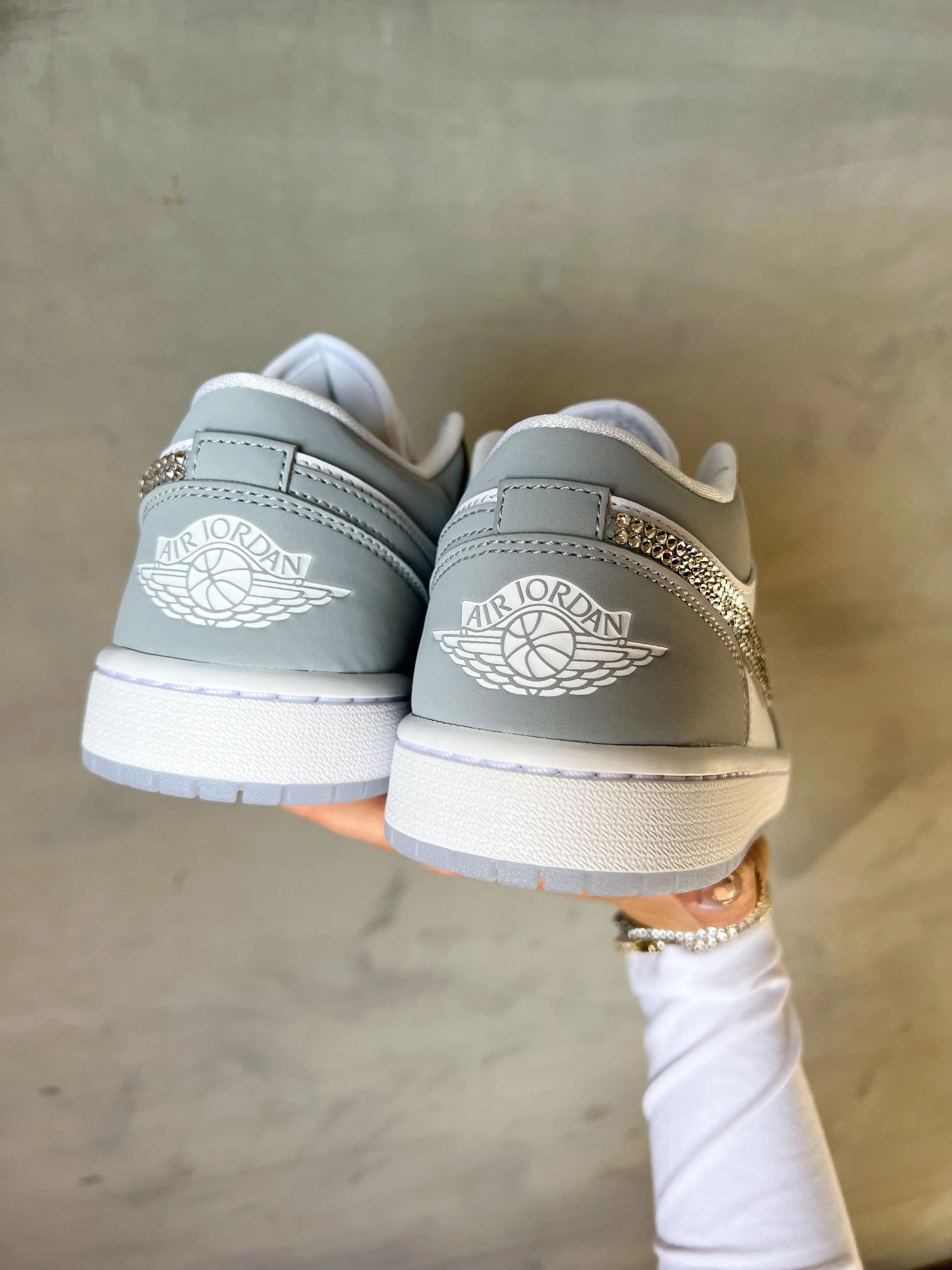 Ice Gray Swarovski Women’s Air Jordan 1 Low Shoes