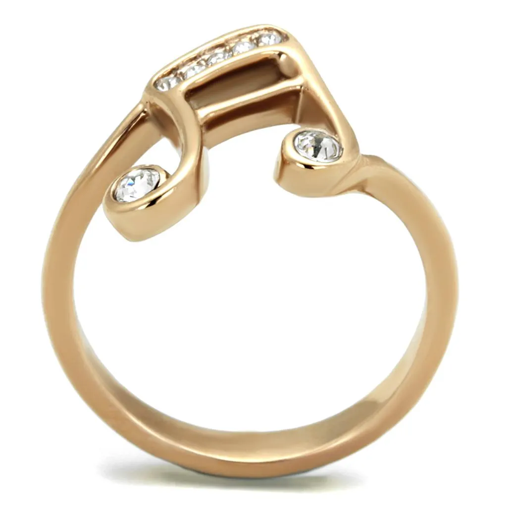 IP Rose Gold(Ion Plating) Stainless Steel Ring with Top Grade Crystal in Clear for Women Style TK2130