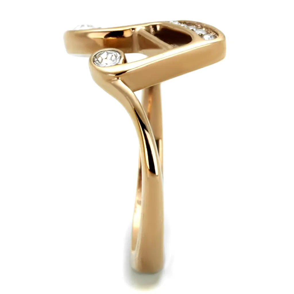 IP Rose Gold(Ion Plating) Stainless Steel Ring with Top Grade Crystal in Clear for Women Style TK2130