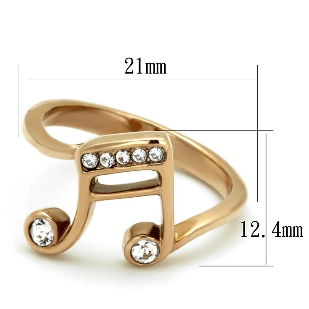 IP Rose Gold(Ion Plating) Stainless Steel Ring with Top Grade Crystal in Clear for Women Style TK2130