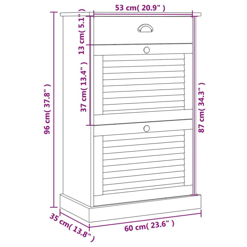 Shoe Cabinet VIGO 60x35x96 cm Grey Solid Wood Pine