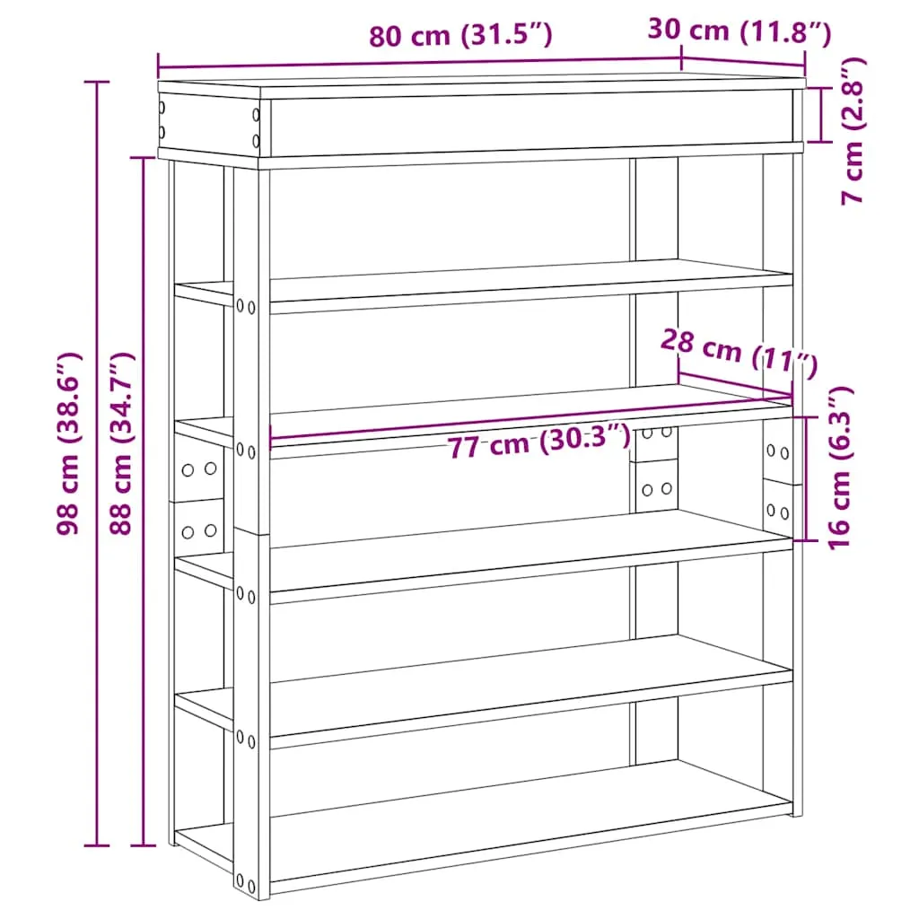 Shoe Rack Black 80x30x98 cm Engineered Wood