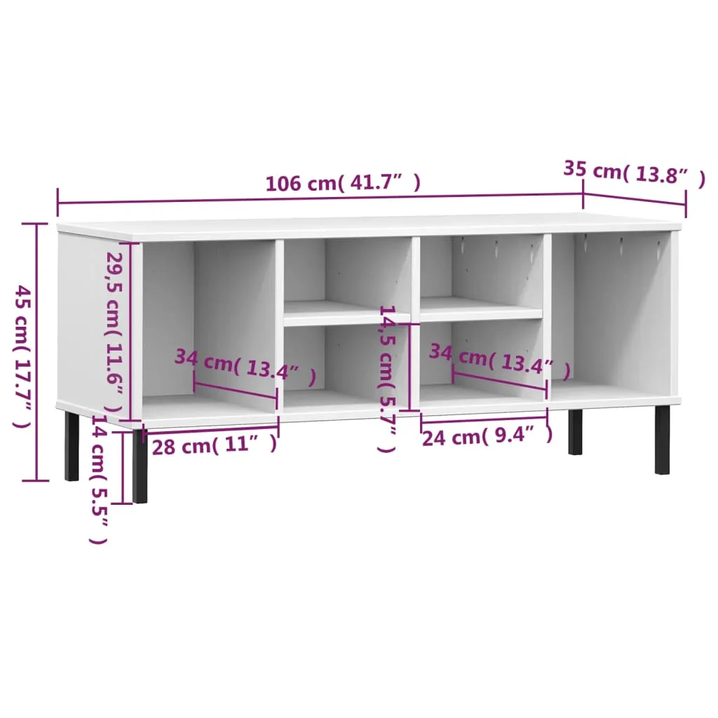 Shoe Rack with Metal Legs White 106x35x45 cm Solid Wood OSLO