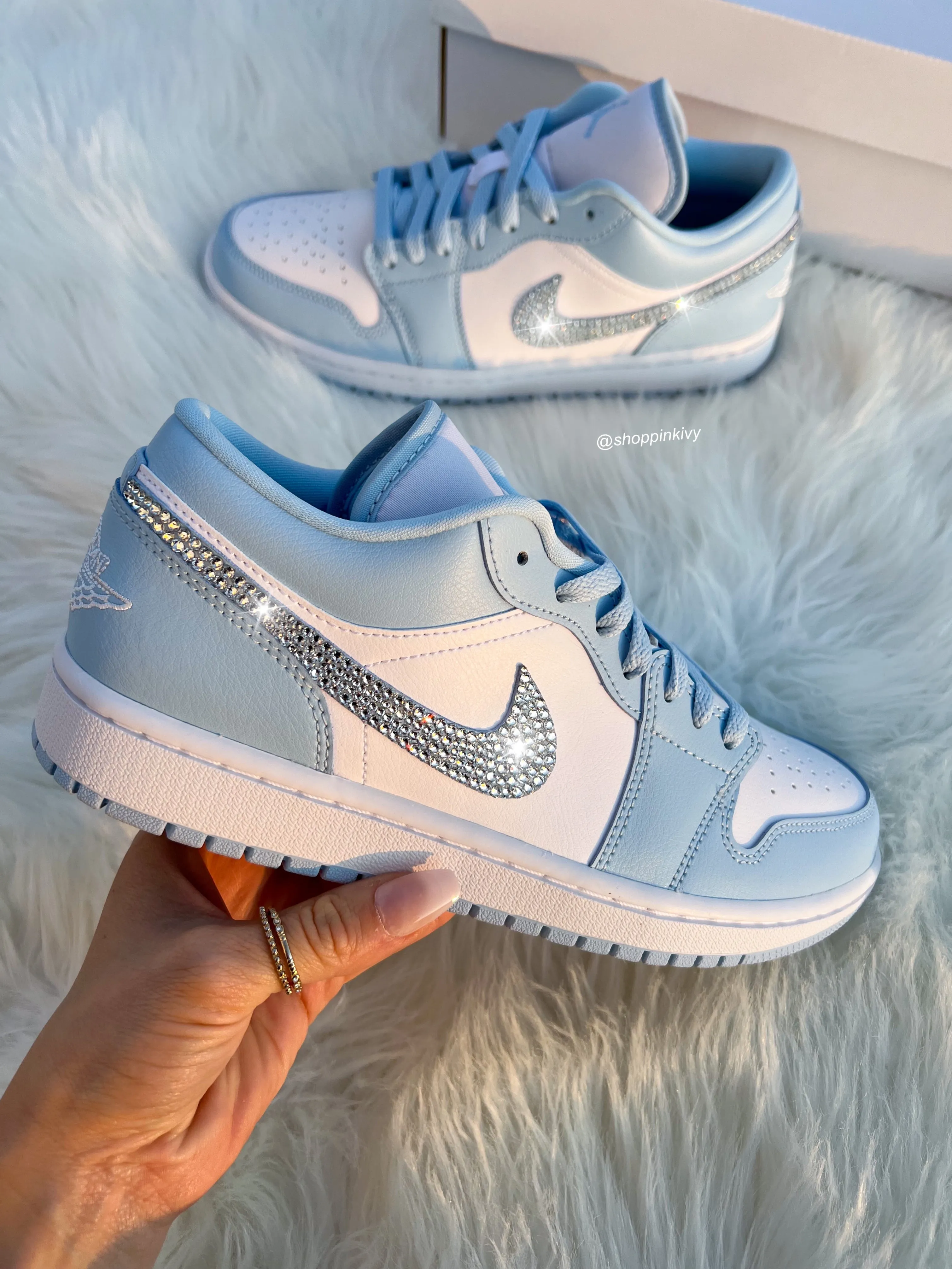 SIZE 7.5 Ice Blue Swarovski Women’s Air Jordan Retro 1 Low Shoes
